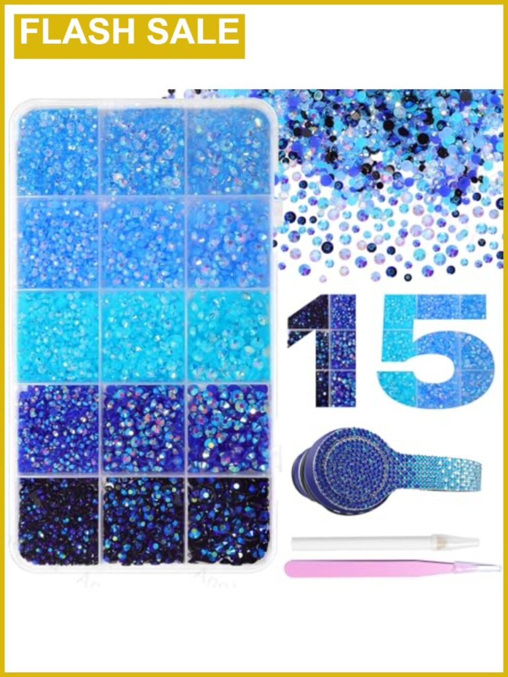 Blue Resin Rhinestones Bedazzling Kit 15000 Pcs Flatback Gems